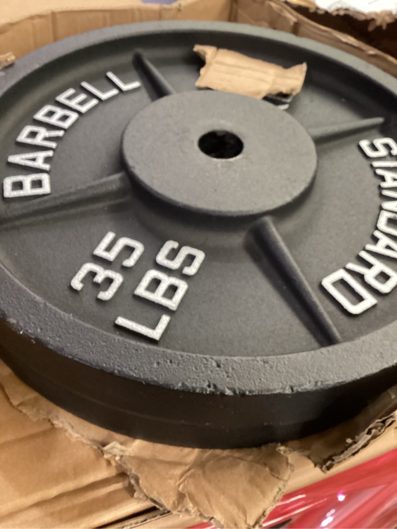 Condition photo showing Good Condition for fitvids cast iron plate weight plate for strength training and weightlifting, 1-inch center (standard), 35lb (set of 2)