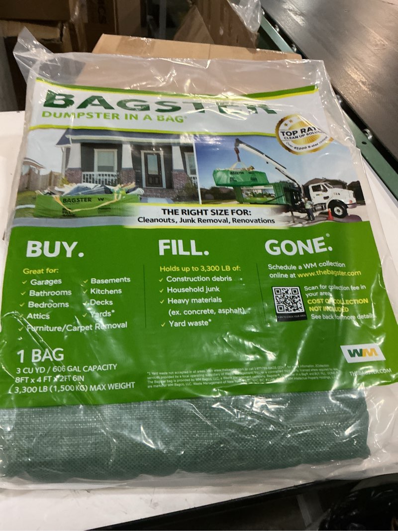 Condition photo showing New/Like New for bagster 3cuyd dumpster in a bag holds up to 3,300 lb, green