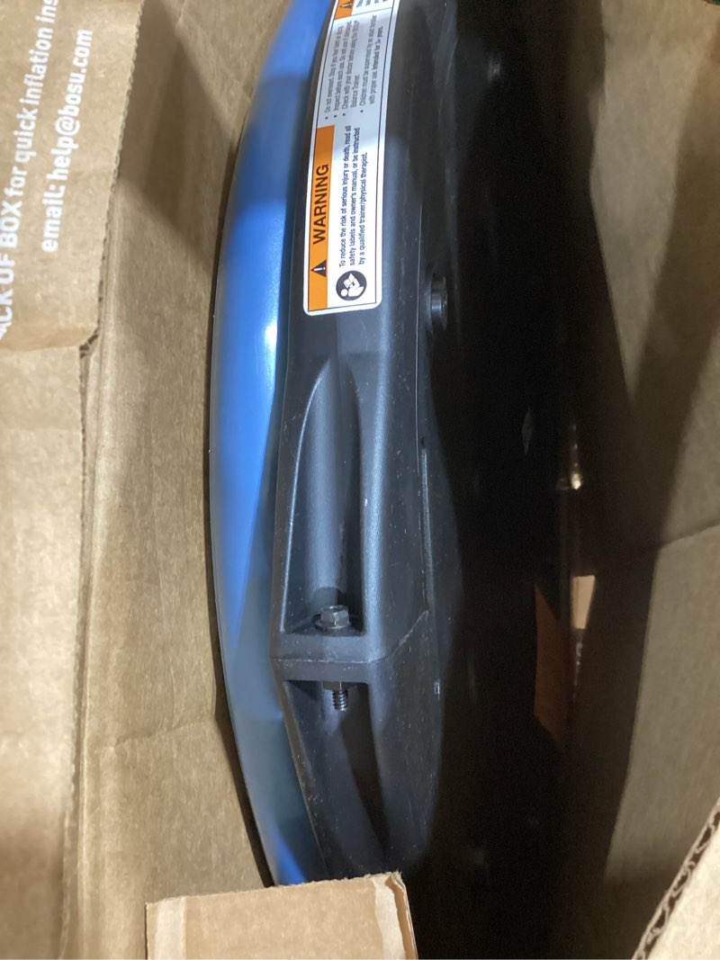 Condition photo showing Good Condition for bosu balance ball exercise trainer, home gym equipment w/guided workouts & pump, 26" inflatable fitness platform for strength training, standing, balancing, and core workout light blue/black