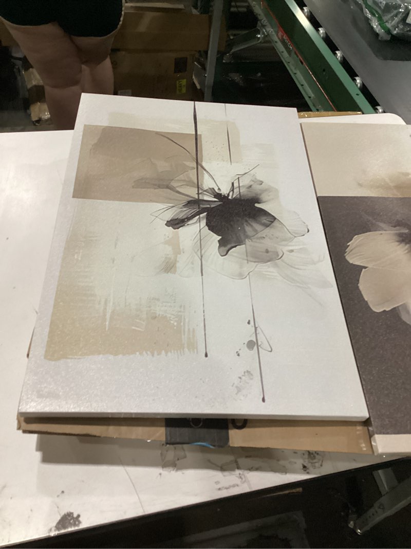 Condition photo showing Good Condition for 2Pcs Framed Neutral Abstract Canvas Wall Art Floral Pictures Modern Minimalist Posters Prints Beige Brown Black Flower Wall Decoration for Living Room Bedroom Bathroom Office 16x24in 24L" x 16W" Canvas