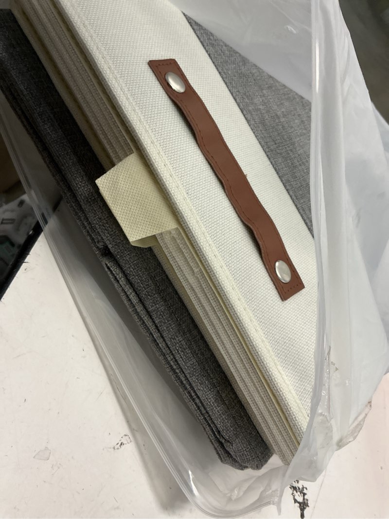 Condition photo showing Good Condition for Collapsible Fabric Storage Cube Bins with 2 Reinforced PU Handles, Foldable Storage Organizer Baskets for Closet, Shelves, Living Room | 13"x13"x13", 4 Pack, Gray & White Gray & White 13 x 13 x 13"