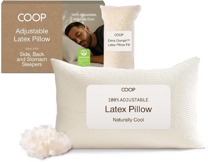 coop home goods adjustable latex pillow king talalay latex & microfiber fill, best pillows for sleeping, ergonomic, naturally cooling, eco-friendly, medium firm for back, side & stomach sleepers