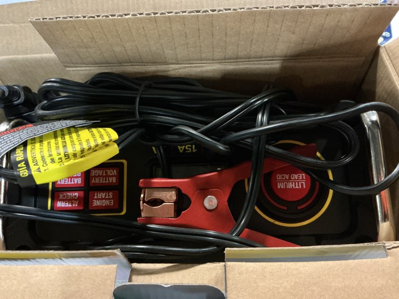 Condition photo showing As Is for everstart maxx 15 amp automotive battery charger with 50 amp patented engine start (bc50be)