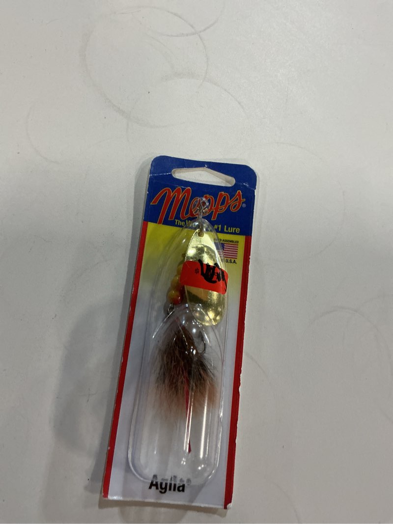 Condition photo showing New/Like New for mepps dressed aglia inline spinner  1/3 oz  gold and brown