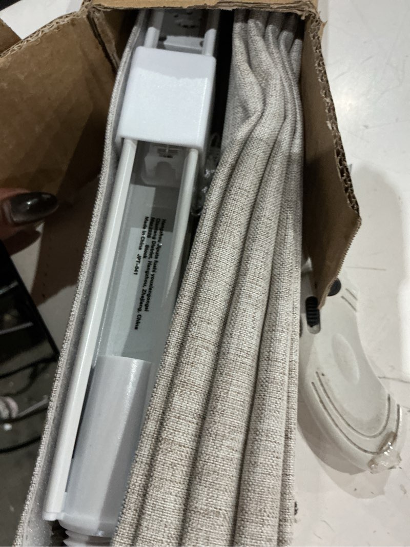 Condition photo showing As Is for lazblinds no drill roman shades for windows, cordless blackout window shades with uv protection, polyester fabric for bedroom & living room, 20" w x 64" h, beige blackout - faux linen - beige 20"w x 64"h