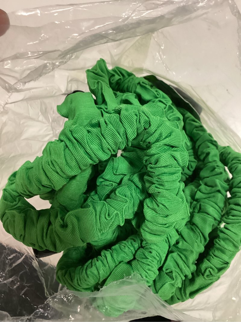Condition photo showing As Is for garden hose 75ft, pliable lightweight water hose with triple layer 3/4" fittings ergonomic grip indoor & outdoor use gift for lawn backyard collapsible & car wash watering plants green