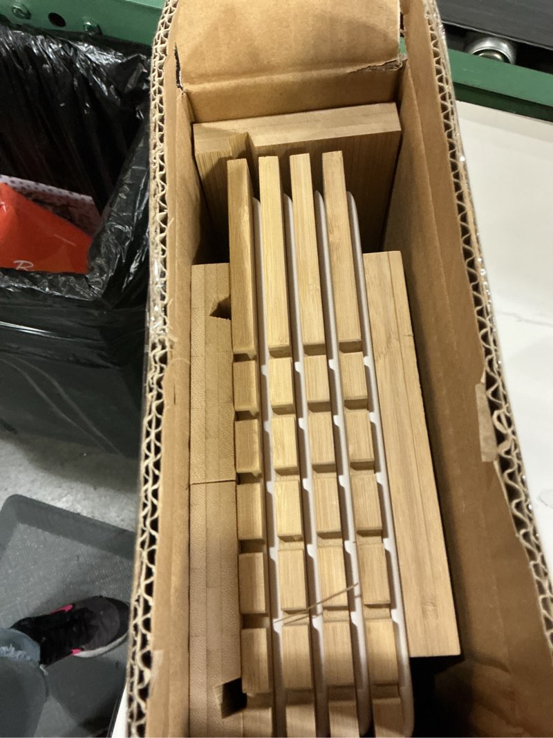 Condition photo showing Good Condition for mygift necklace display standmygift 2-pack bamboo jewelry display stands with pu panel & multi-rung design – detachable bases, non-scratch surface jewelry display for vendors, white