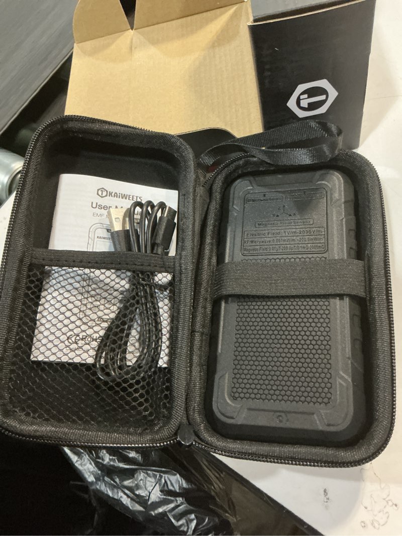 Condition photo showing Good Condition for KAIWEETS EMF Detector, 3-in-1 Handheld EMF Meter Detects EF, RF, MF, WiFi Signal, Rechargeable Radiation Detector with 3 Color Backlight and Sound Alarm, Suitable for Home, Office, Ghost Hunting