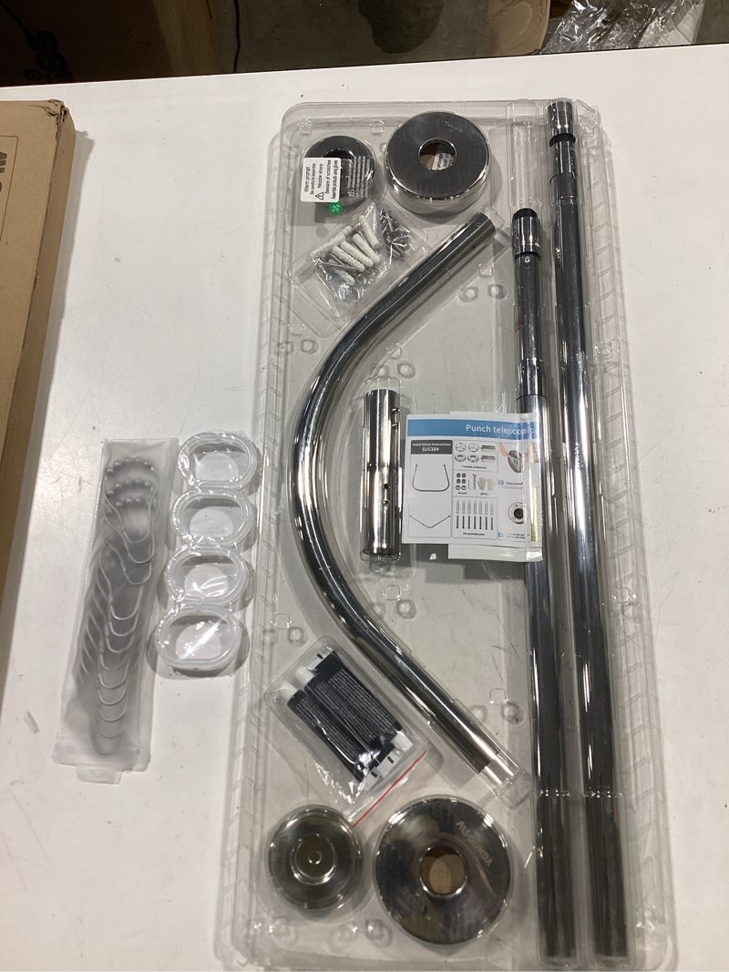 Condition photo showing New/Like New for l-shaped shower curtain rod,telescopic corner divider curtain rod flexible for bathroom, bathtub, cloakroom, dressing room, drilling install,304 stainless steel 27.6-39 × 43.3-67 inch | no drilling silver 27.6-39 × 43.3-67 inch