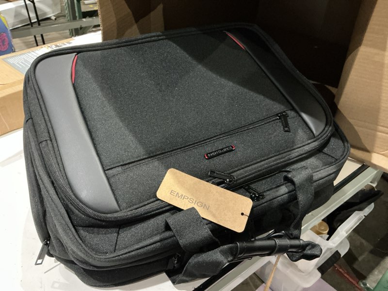 Condition photo showing Good Condition for empsign stylish laptop bag briefcase, 17.3 inch laptop case expandable messenger bag for men water repellent, rfid blocking office carrying shoulder bag for work business travel-black large black