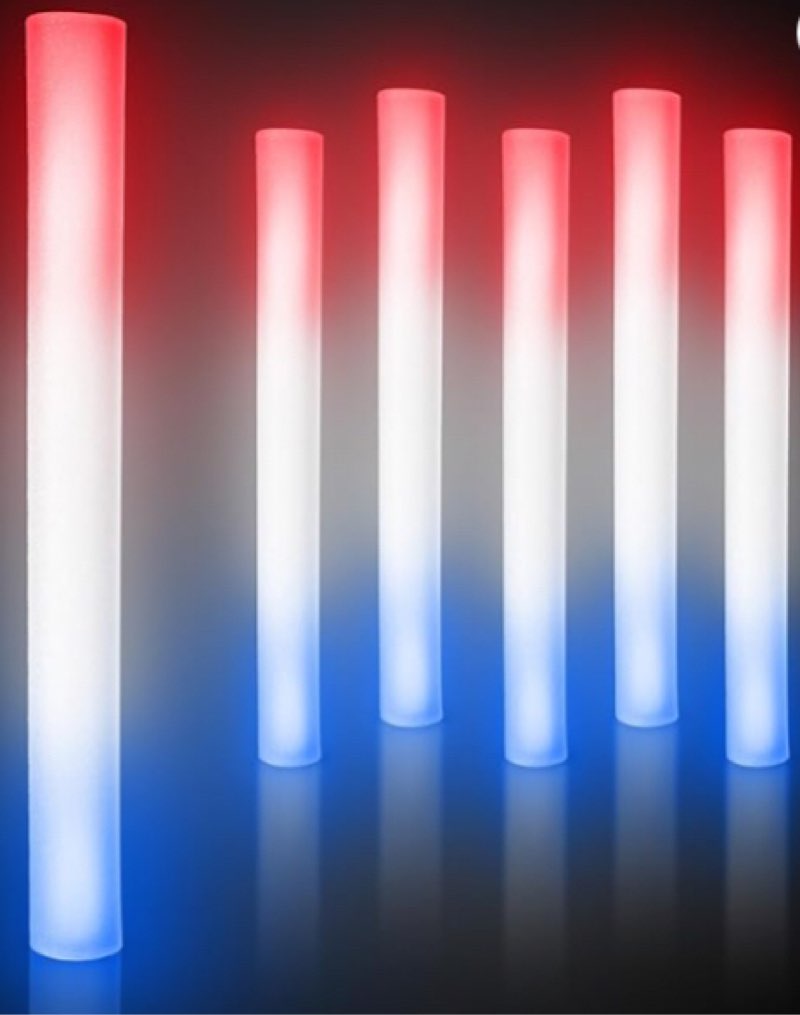 JOYIN 24Pcs July 4th Foam Glow Sticks, Red White Blue Patriotic LED Sticks with 3 Modes Flashing for