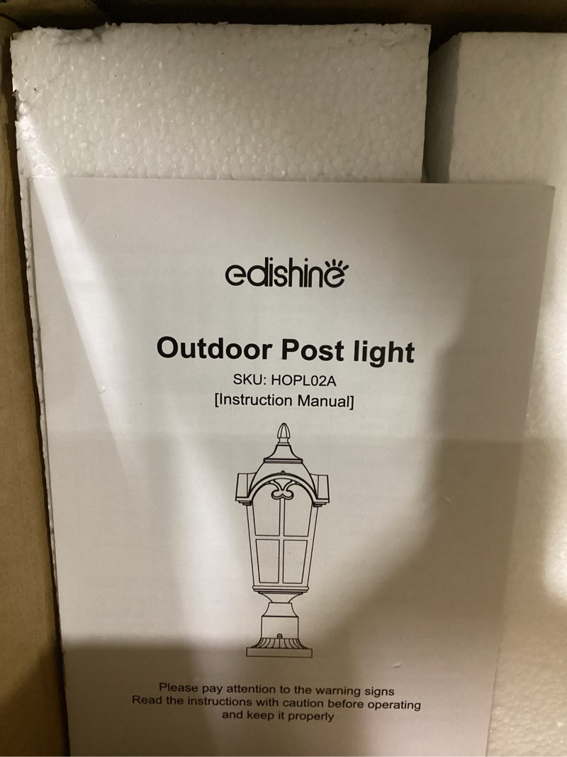 EDISHINE Large Size Dusk to Dawn Outdoor Post Light, 21.9'' H 120V Pole Light Fixture with Pier Moun