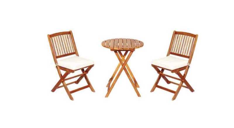  3-piece Folding Acacia Wood Patio Bistro Set Cream White