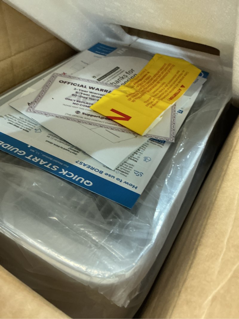 Condition photo showing New/Like New for 50 pint/day compressor dehumidifier, aeocky 3500sq.ft for basement, home, bedroom, bathroom, with drain hose, intelligent humidistat, quiet ivory