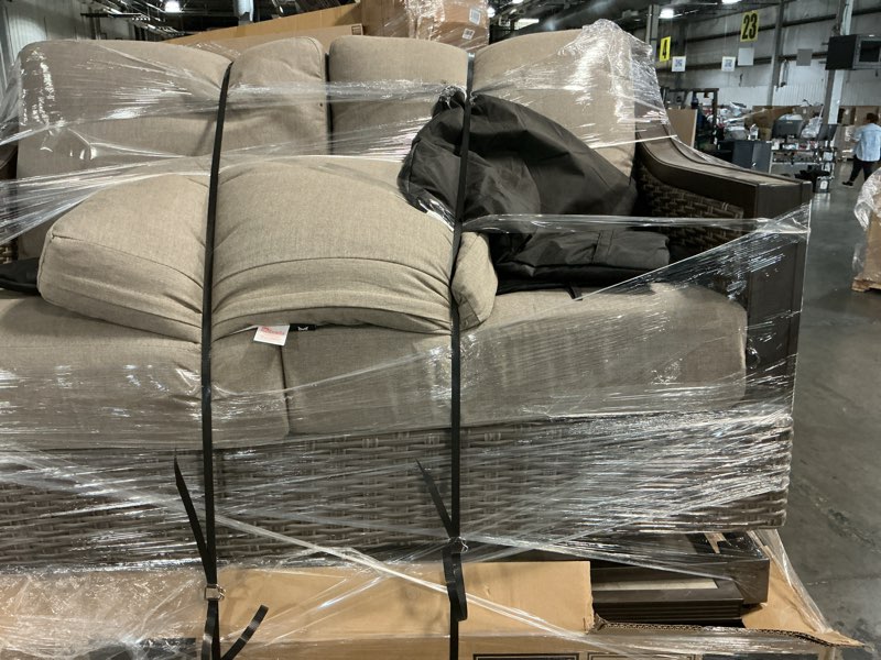 Condition photo showing As Is for (incomplete )) member’s mark st. croix deep seating fire set with sunbrella fabric, 5pc
