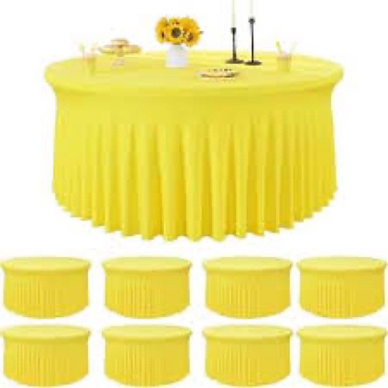 12 Pack Yellow Table Cloth for 5FT Round Tables, Fitted Spandex 120 inch Round Tablecloth, Wrinkle F