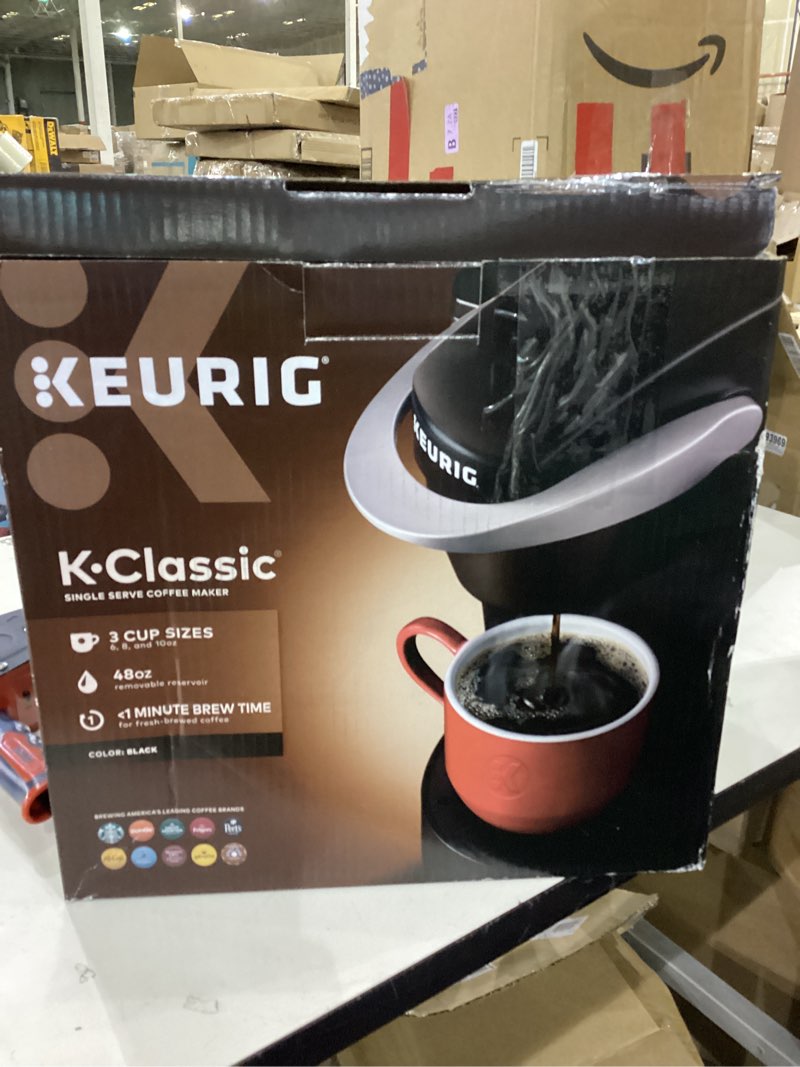 Condition photo showing As Is for Keurig K-Classic Single Serve K-Cup Pod Coffee Maker, with 3 Brew Sizes, 48oz Removable Reservoir, Black
