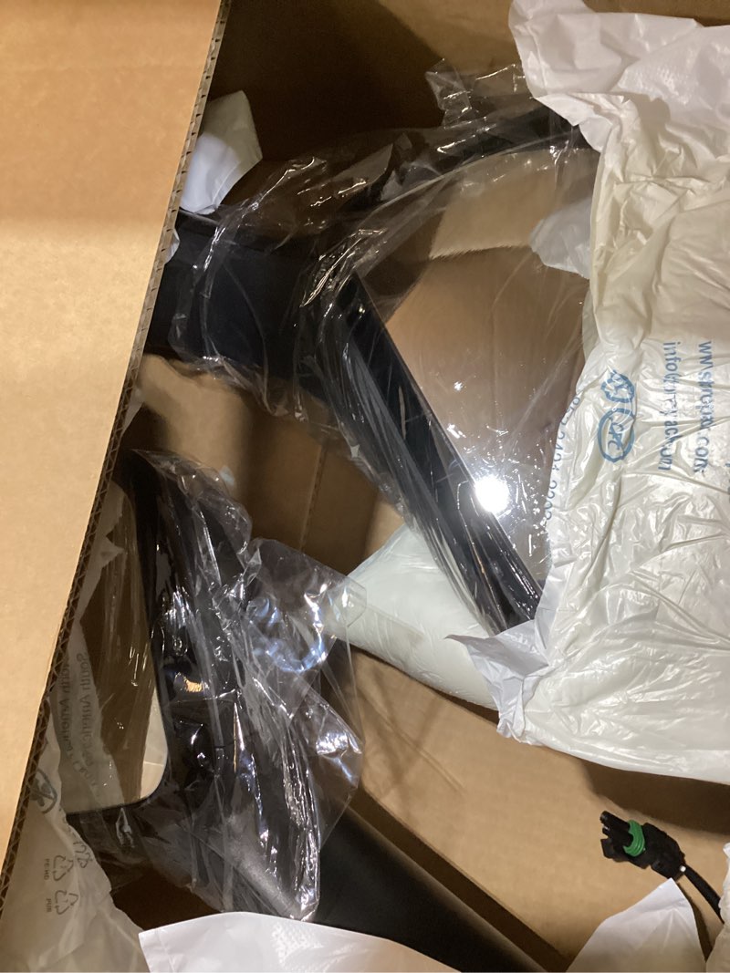 Condition photo showing As Is for black hood mirror assembly replacement for international mv 2022 2023 2024, basic manual mirror, a pair
