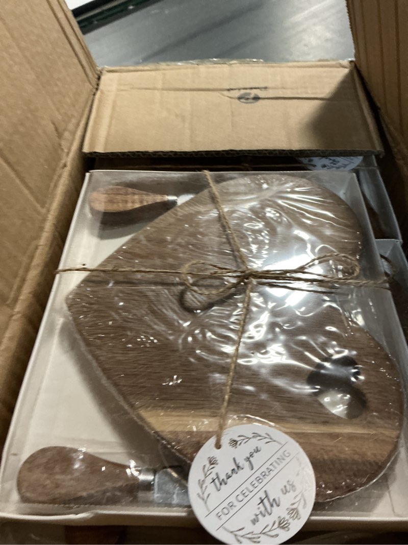 Condition photo showing New/Like New for patelai 50 set bridal baby shower favor heart cheese board with knife, wood mini charcuterie board thank you gift box for guest bridal baby shower prize wedding valentines birthday (acacia color) acacia color 50