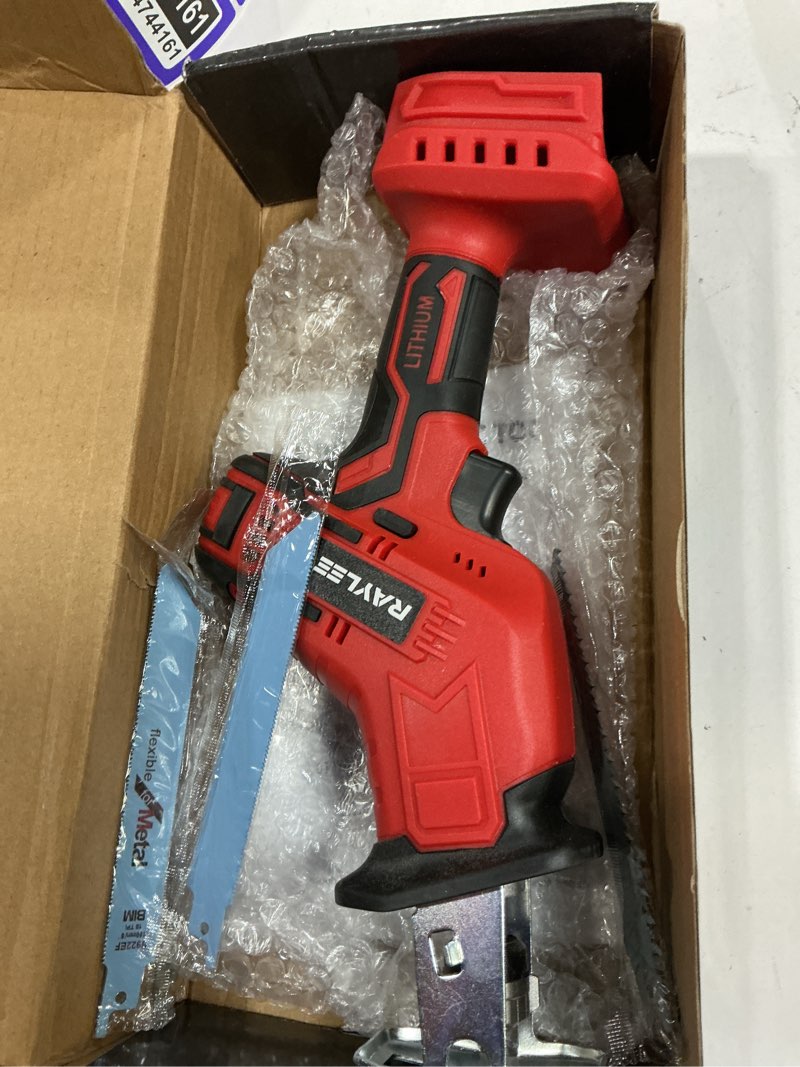 Condition photo showing Good Condition for cordless reciprocating saw compatible with milwaukee 18v battery, 0-3500 spm, variable speed trigger, one-handed, keyless blade clamp, tool only red
