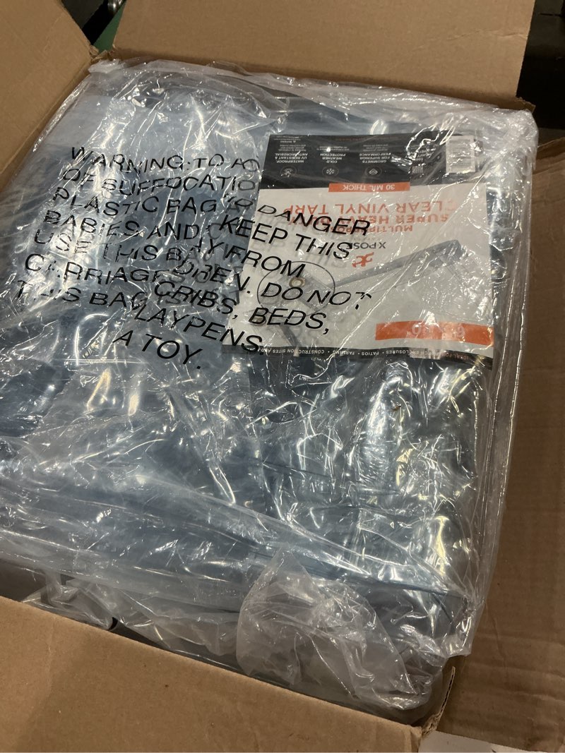 Condition photo showing Good Condition for 6' x 10' clear vinyl tarp - 30 mil super heavy duty transparent waterproof pvc tarpaulin with brass grommets - for patio enclosure, temporary wall, camping, tent cover, canopy - by xpose safety 6 feet x 10 feet 30 mil