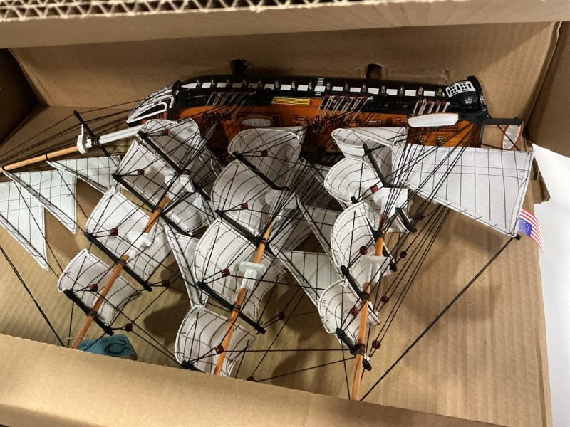 Condition photo showing Good Condition for SAILINGSTORY Wooden Model Ship USS Constitution 1/140 Scale Replica Ship Model Sailboat Decor