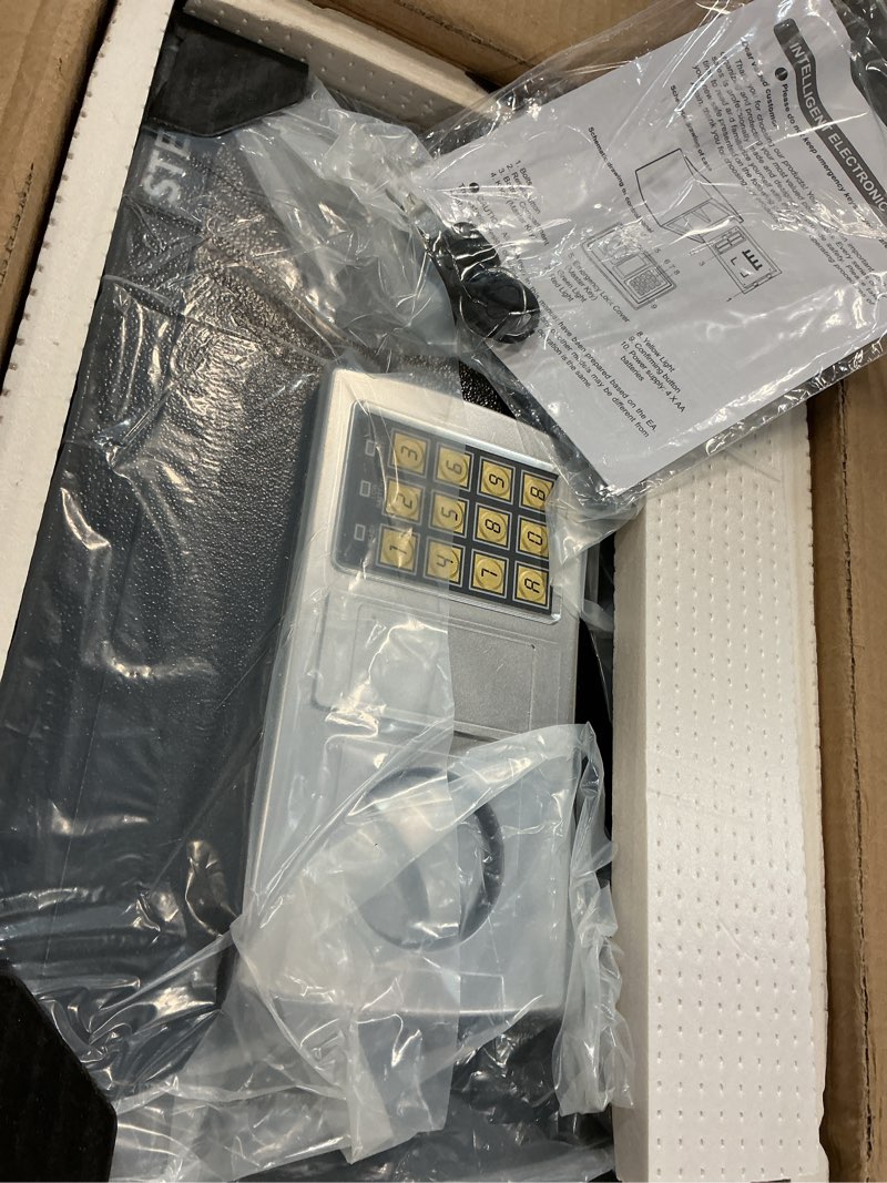 Condition photo showing Good Condition for STEELIST Safety Box, 1.0 Cu Ft Stack on Safe, Cash Safe with Key and Digital Keypad, Safes for Home Use Fire and Water Proof, Security Box with Removable Shelf, Safes for Hotel, Dorm and Business Black-1.0 CuFt Electronic Lock