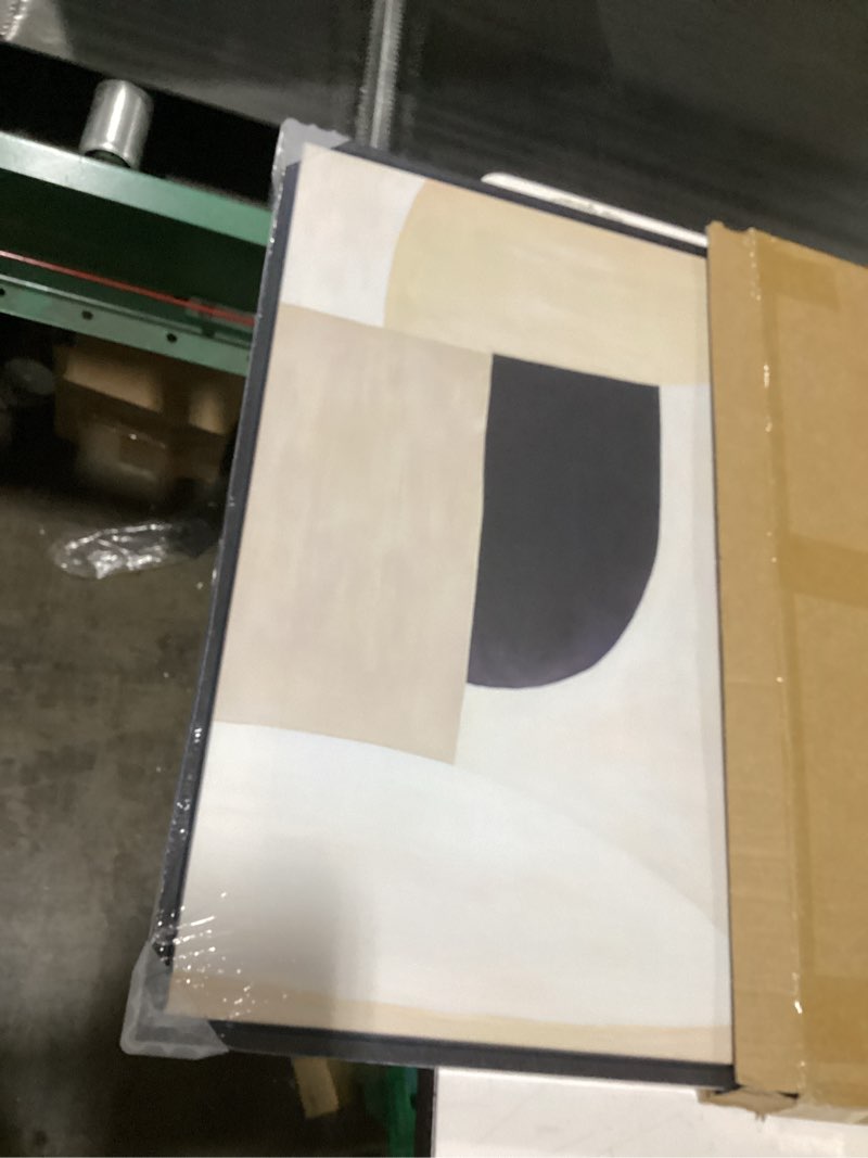 Condition photo showing New/Like New for framed square neutral abstract room decor wall art, minimalist beige geometric canvas artwork for walls, mid century modern arch painting print for living room bedroom hallway wall decor, 24x24 inch 24"l x 24"w neutral black
