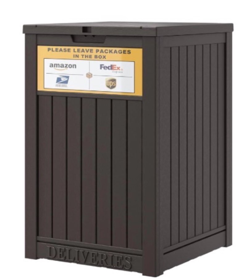 package delivery box for outside with sign, 48 gallon storage with lockable secure, large double wall resin outdoor package delivery waterproof