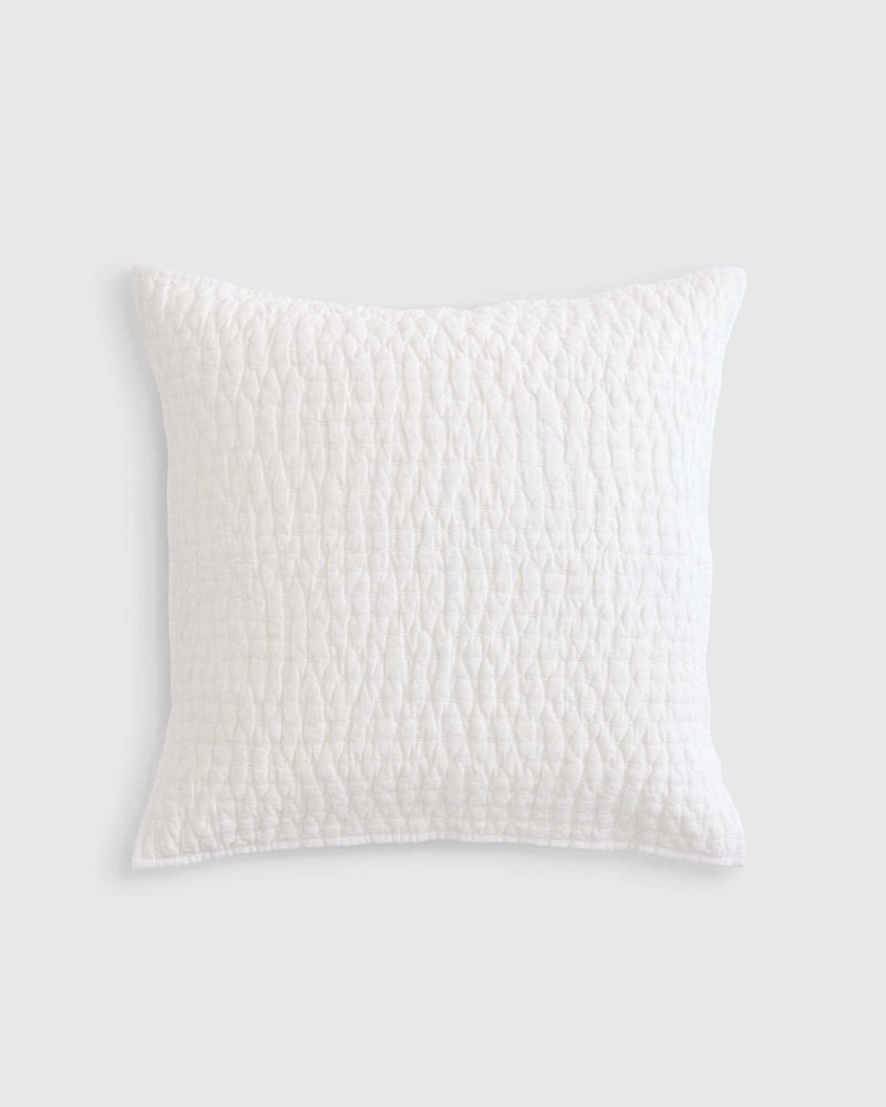 QUINCE European Linen Cotton Stitch Quilted Euro Sham, Euro, White