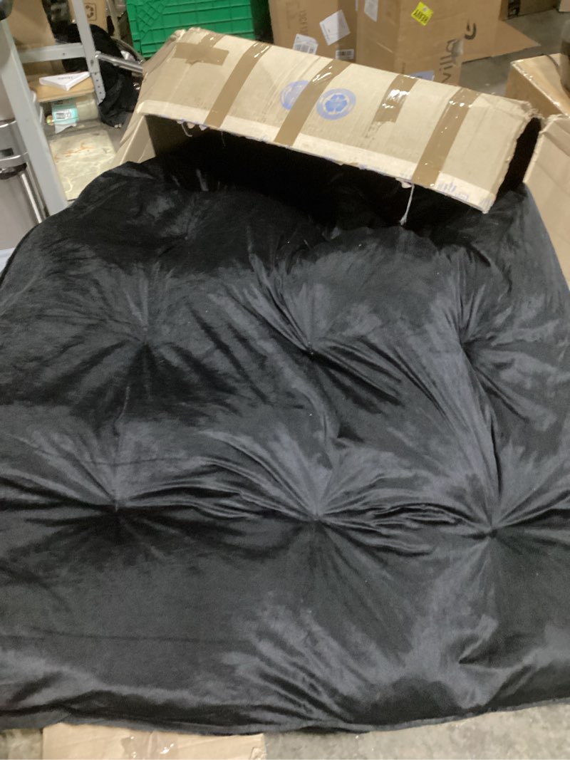 Condition photo showing As Is for maxyoyo 6" futon mattress full size, velvet thick futons sofa couch bed, versatile floor mattress for adults, shredded foam filling (frame not included), black full velvet black