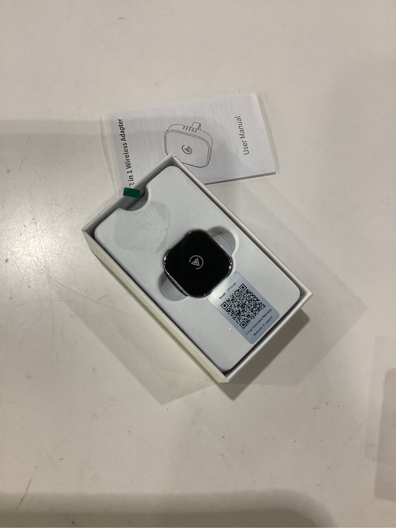 Condition photo showing Good Condition for teeran 2 in 1 wireless carplay and android auto adapter, easy setup plug and play, fast seamless use supports 1000+ cars with built-in wired car play/android auto compact sleek design car adapter silver, not tested