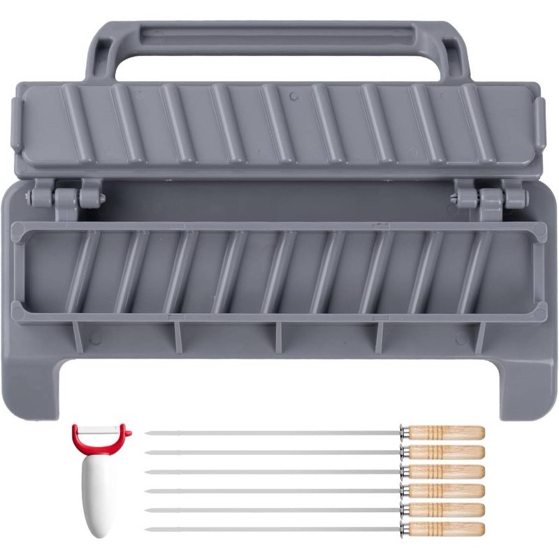 (Similar)Large Kebab Maker Plastic Press with 6 Stainless Steel Skewers and 1 Peeler, Kabob Skewers Barbecue Machine Maker Mold, Portable Easy to Use Kebabs Essential Grilling Tool