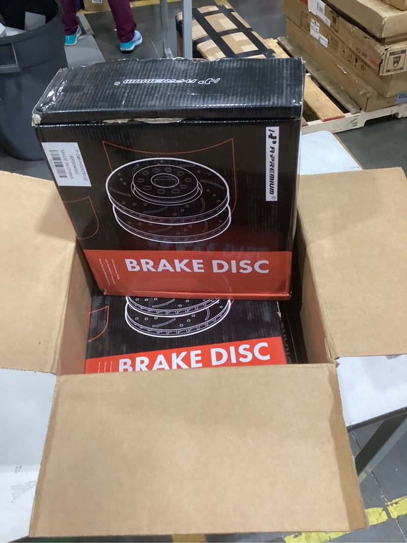Condition photo showing Good Condition for a-premium front and rear drilled and slotted disc brake rotors + ceramic pads kit compatible with select fiat models - 500 2012-2017, 12-pc set