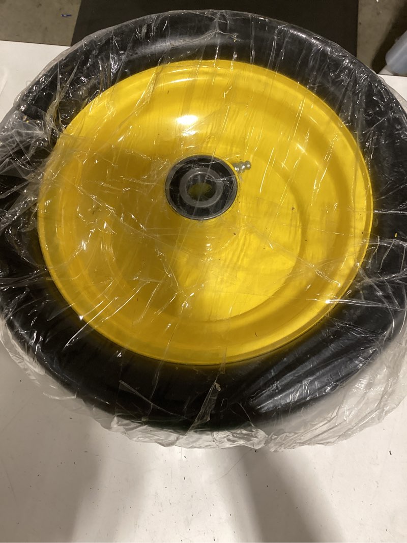 Condition photo showing Good Condition for 2 pcs 13x6.50-6 lawn mower tires flat free with 3/4" 1/2" 5/8" chrome steel bearings, 13x6.50-6 zero turn mower front tires, 13x6.5-6 flat free lawn tires for commercial grade, 5.5"-7.5" centered hub yellow 3/4 1/2 5/8 precision bearing