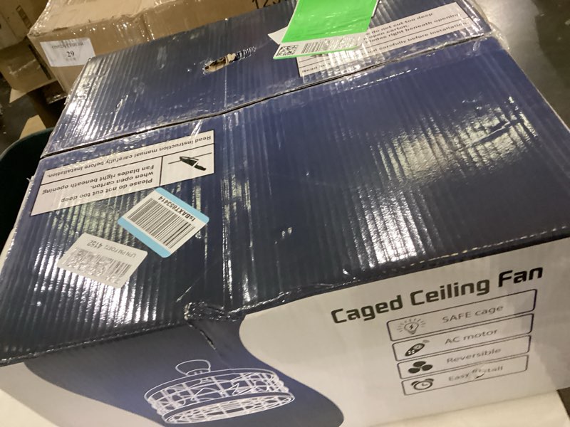 Condition photo showing Good Condition for 18 Inch Caged Ceiling Fan with Light, Low Profile Crystal Fandelier with Remote & App Control for Low Ceilings Flush Mount Installation Indoor, Bulb Included Antique White Rustic White