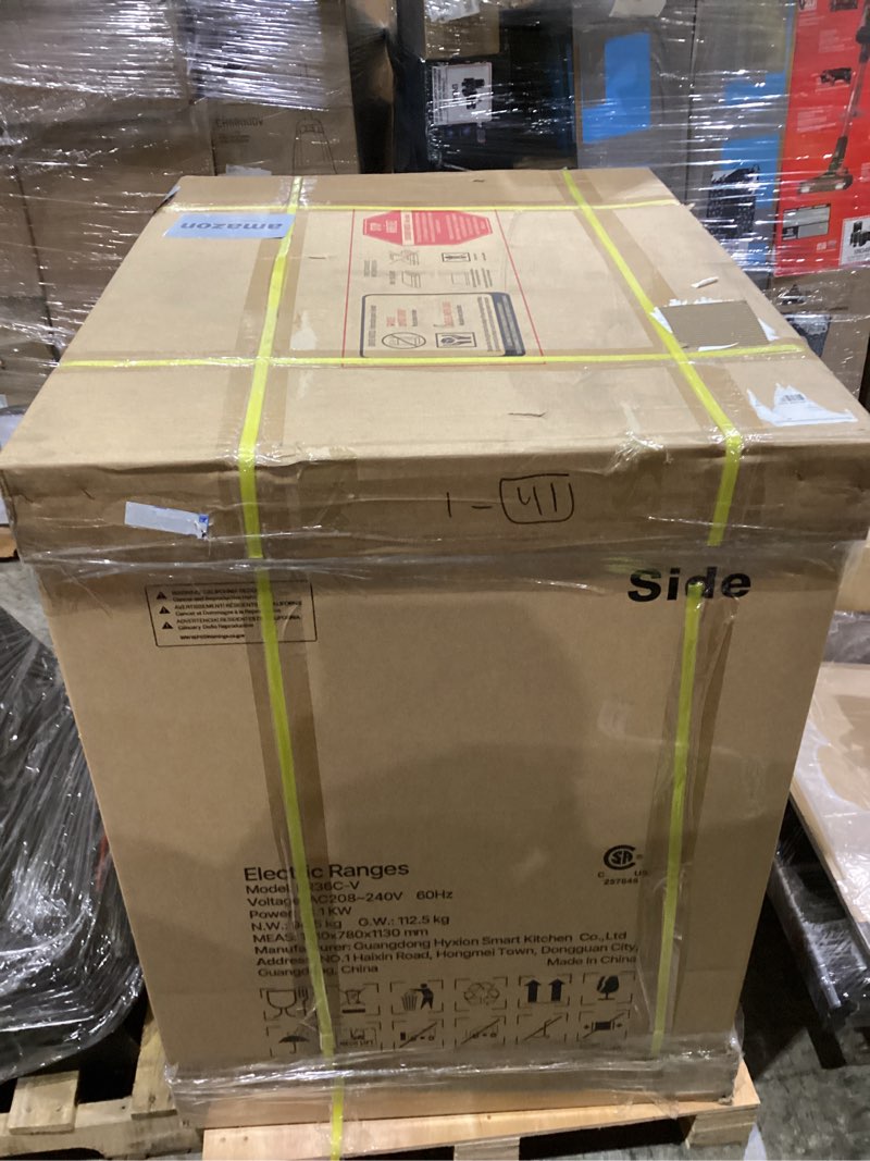 Condition photo showing As Is for VEVOR 36 in Electric Range Oven, 6.0 Cu. Ft. Capacity Compact Freestanding Oven, Stainless Steel Kitchen Stove, with 5 Burners, Digital Screen Button Control, Easy Reach Racks for RV(No Power Cord) 36inch 5 Burners