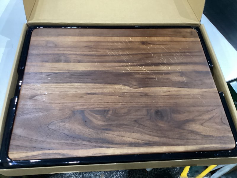 Condition photo showing As Is for teak wood cutting board set of 3 for kitchen, thick chopping board, large wooden cutting board set, wooden trays for turkeys, meat, fruit and cheese