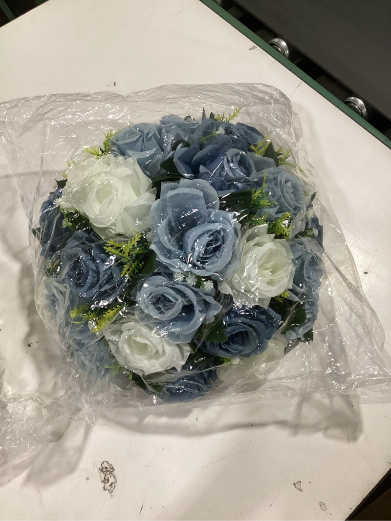 Condition photo showing New/Like New for flower balls for centerpieces 1 rose balls artificial flowers, dusty blue fake flower ball kissing ball, silk roses, wedding flowers bouquets arrangement for party, valentine's day, home decor