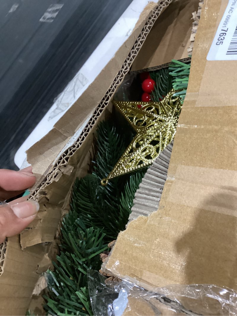 Condition photo showing As Is for 3 Ft Artificial Christmas Tree with Pine Needle Acorn Red Berries 8 Modes Timer 50 Warm White Lights Battery Operated Small Xmas Full Tree for Home Indoor Office Tabletop Holiday Decorations Green 3