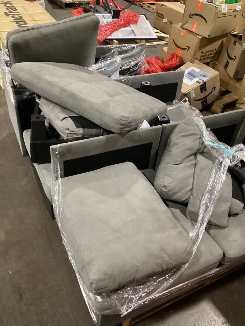 Condition photo showing Good Condition for 124\" Modular Sectional Sofa, U-Shaped 6 Seater Sectional Sofa with Storage Ottoman & USB Ports, Large Cloud Couch Sectional Modern Linen L-Shaped Couch for Living Room(Black) Black 5 seats + 1 ottoman *similar to stock*