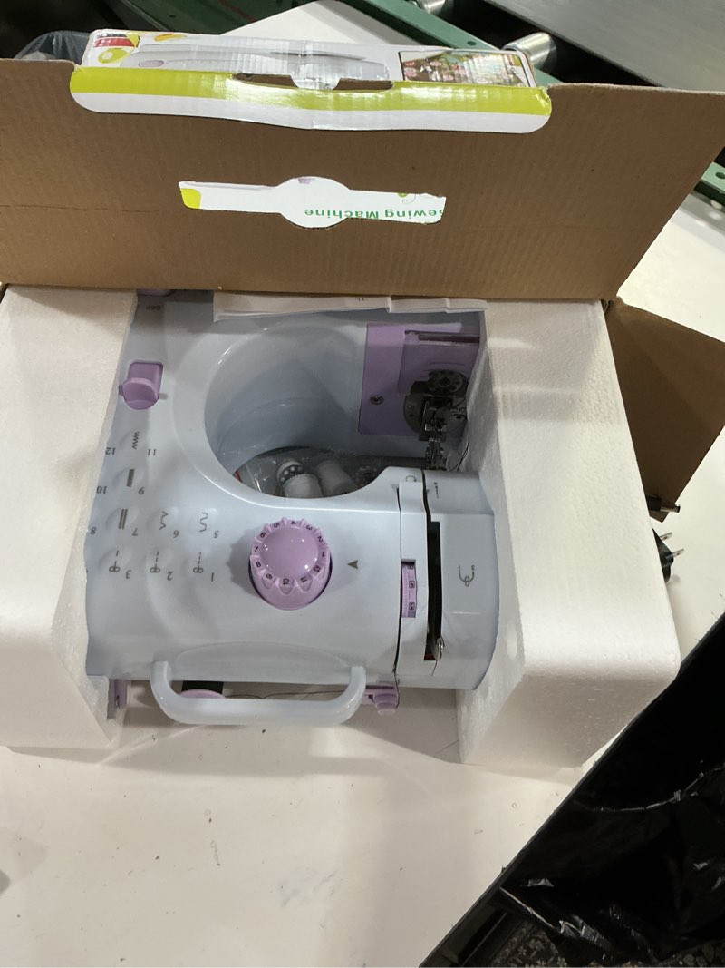 Condition photo showing Good Condition for mini sewing machine for beginners, portable electric sewing machine with dual speed, 12 built-in stitches, foot pedal, and accessories kit for home diy projects & gift white and light purple