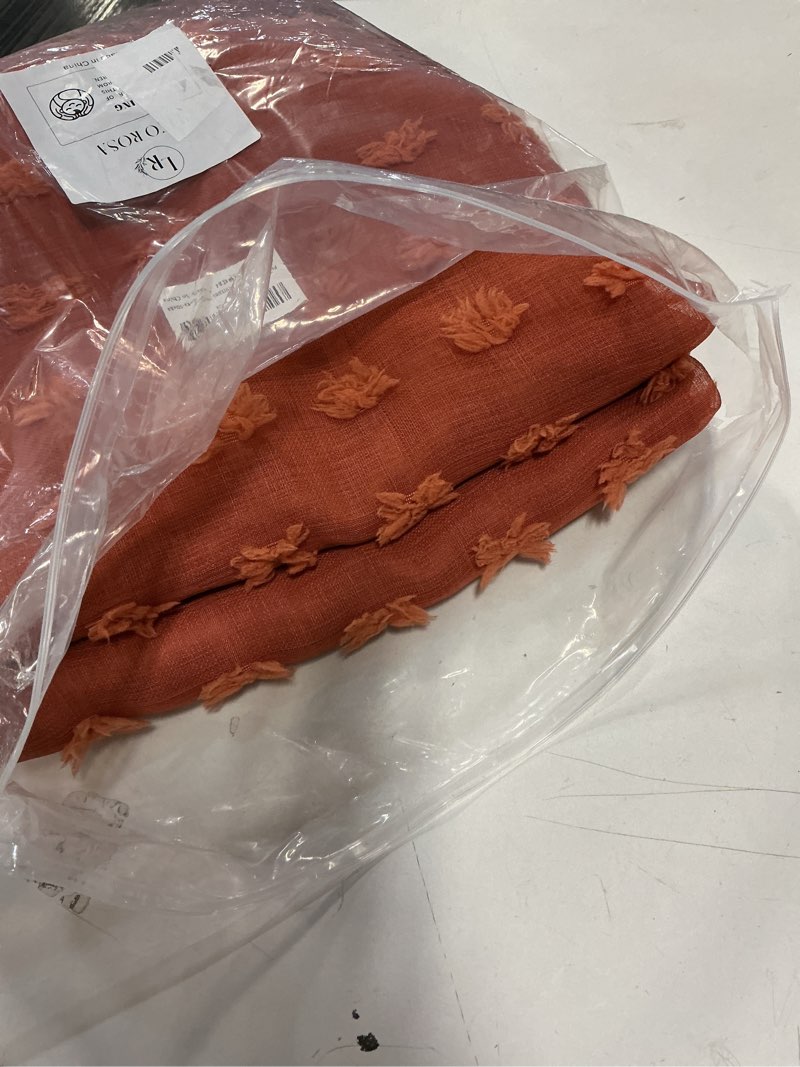 Condition photo showing Good Condition for Boho Blackout Curtains for Bedroom 84 Inch Length 2 Panels Set,Vintage Farmhouse Terracotta Rust Pom Pom Textured Patterned Double Layer Sheer Overlay Bohemian Western Curtain Drapes for Living Room 50"W x 84"L (Pack of 2) Terracotta