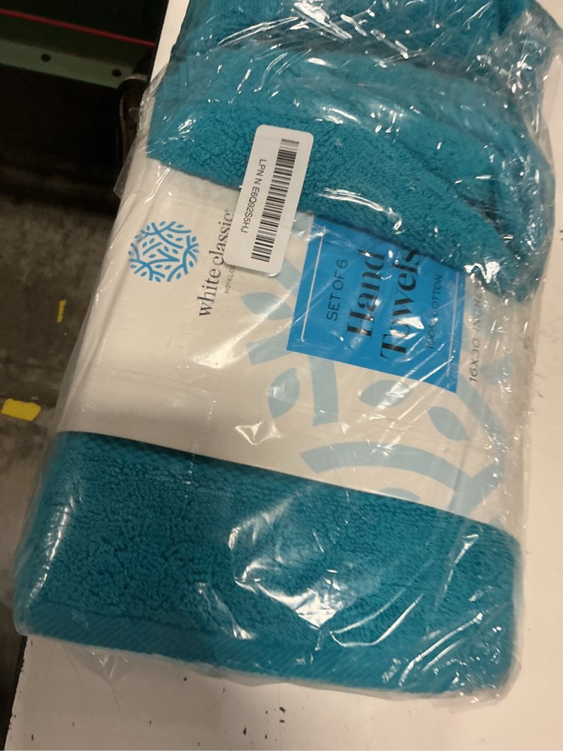Condition photo showing New/Like New for white classic luxury aqua hand towels - soft 100% turkish cotton | highly absorbent hotel spa bathroom towel collection | 16x30 inch | set of 6 13: ocean aqua