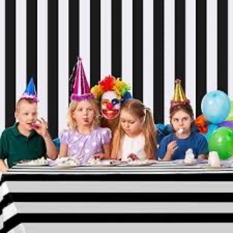 Carnival Tablet Tent Kit Circus Party Decoration Include Tabletop Hut, Tent Canopy, Stripe Table Skirts, Tablecloth for Carnival Party Supplies Decorations(Black and White)