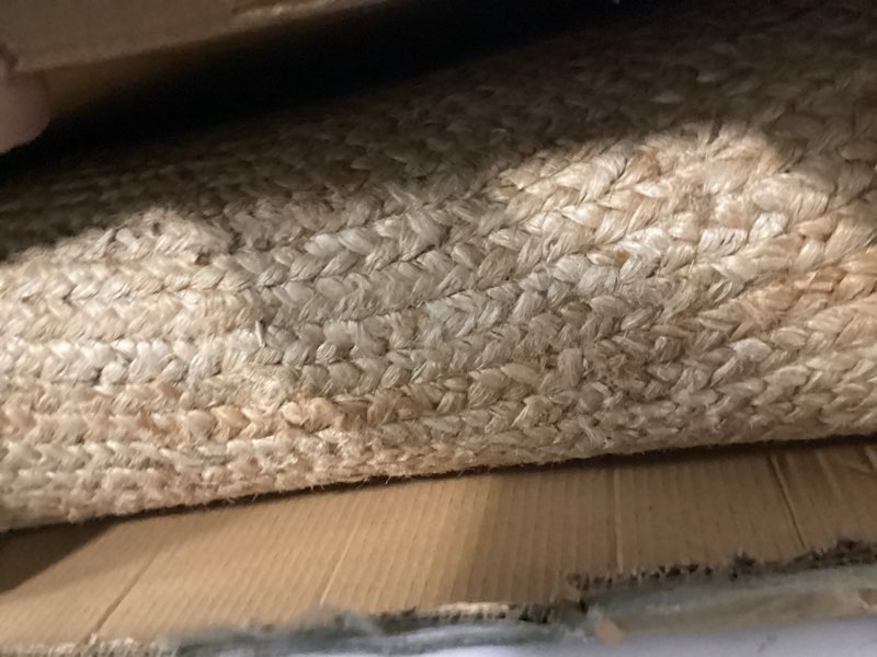 Condition photo showing Good Condition for Jute Rug 8ft Round Area Rug Hand Woven Jute Beige Braided Boho Rug for Living Room Outdoor Bedroom Kitchen Entryway Farmhouse Hallway, Rustic Vintage Natural Reversible Floor Rugs: Natural Natural 8' (Round)