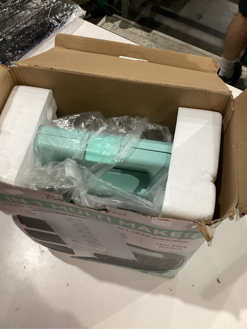 Condition photo showing As Is for Baker’s Friend 3 in 1 Mini Waffle Maker with Removable Plates, Mini Pancake Maker, Grilled Cheese Maker, Breakfast Sandwich Maker Press, Indoor Grill, Belgian Waffle Maker, Aqua 3 in 1 Mini Waffle Maker (Aqua)