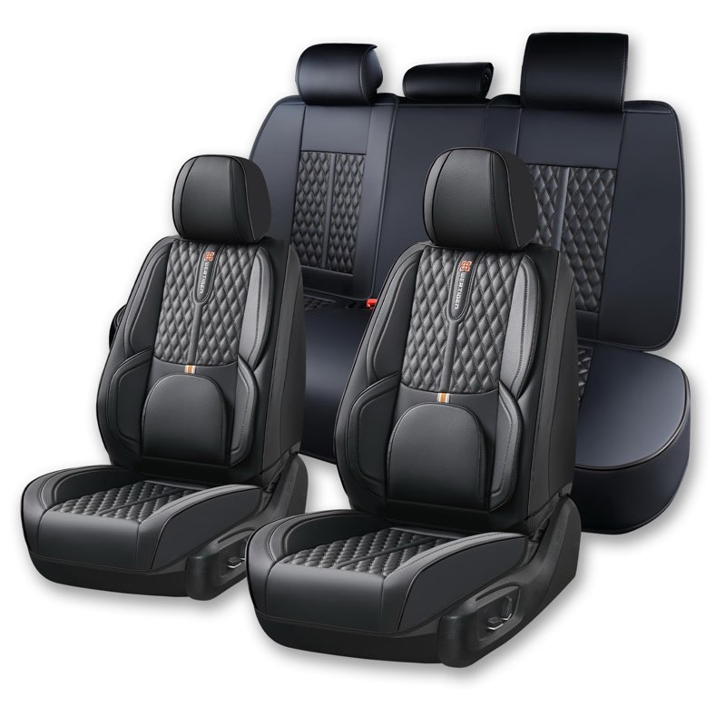 Wertigen Black and Grey PU Leather Car Seat Covers - Luxury Waterproof Car Seat Covers with Lumbar S