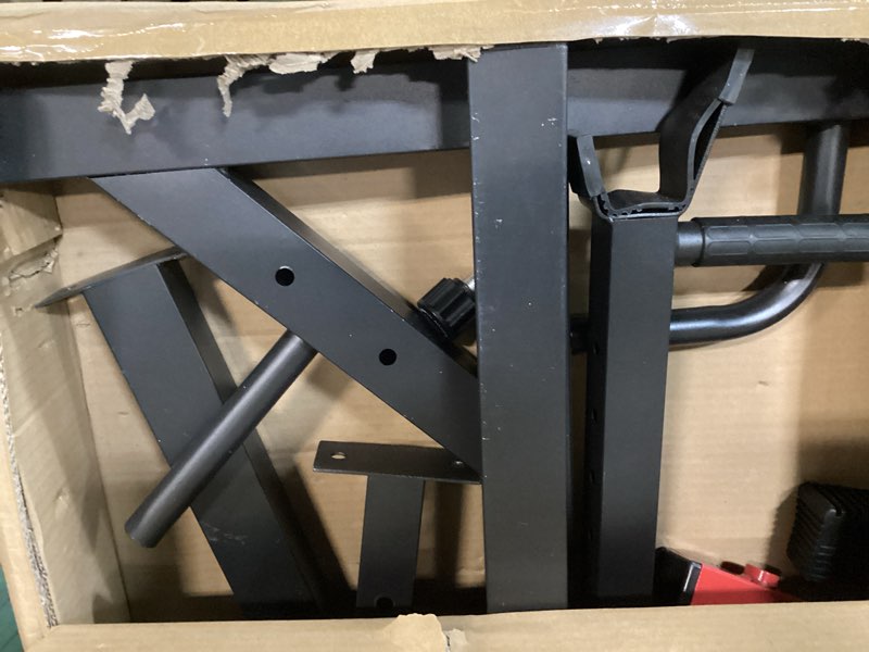 Condition photo showing As Is for fonbear adjustable squat rack, barbell rack, bench press 550 lbs max load multi-function home gym weight lifting dumbbell racks stands - great for beginners and professional use