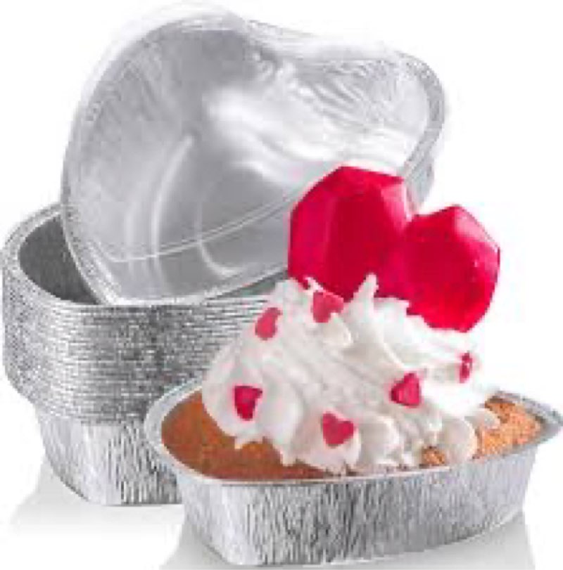 hushee 24 pcs 27oz valentines heart shaped aluminum foil cake pan with lids 7.4" red large disposabl